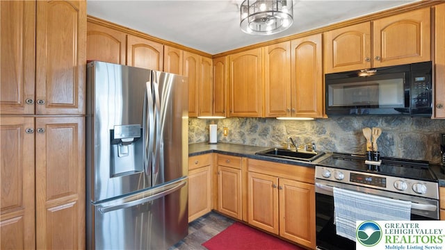 3063 Clearview St, Palmer Twp, PA 18045 - kitchen with stainless steel appliances, dark countertops, tasteful backsplash, and dark wood-type flooring