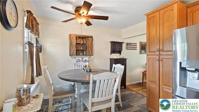 3063 Clearview St, Palmer Twp, PA 18045 - dining room featuring ceiling fan and dark wood-type flooring