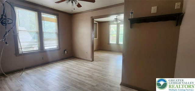 2463 Hillside Ave, Wilson Boro, PA 18042 - unfurnished room featuring a ceiling fan, light wood finished floors, and crown molding