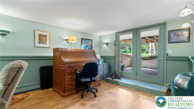 807 Bangor Rd, Plainfield Twp, PA 18064 - office featuring a baseboard radiator, wood finished floors, and french doors