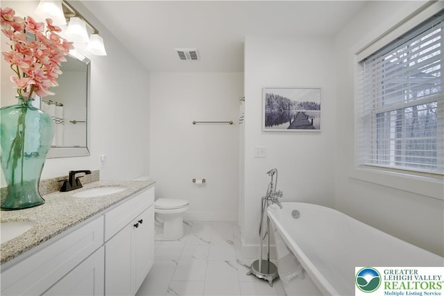 119 Tenicum Trl, Coolbaugh Twp, PA 18347 - full bath with marble finish flooring, double vanity, and a soaking tub