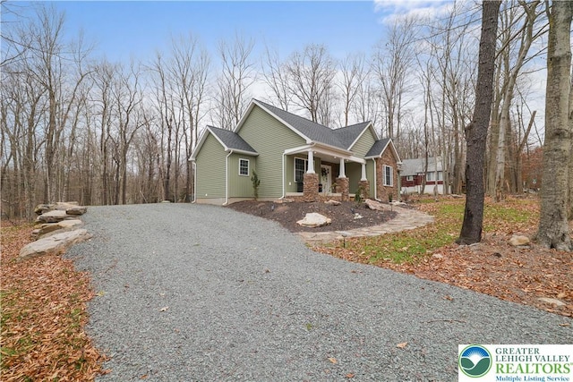 119 Tenicum Trl, Coolbaugh Twp, PA 18347 - view of home's exterior featuring gravel driveway and a porch