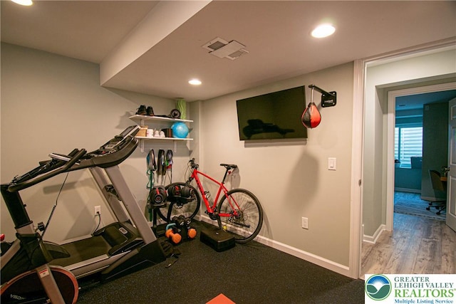 5959 Valley Forge Rd, Upper Saucon Twp, PA 18036 - exercise room with recessed lighting and wood finished floors