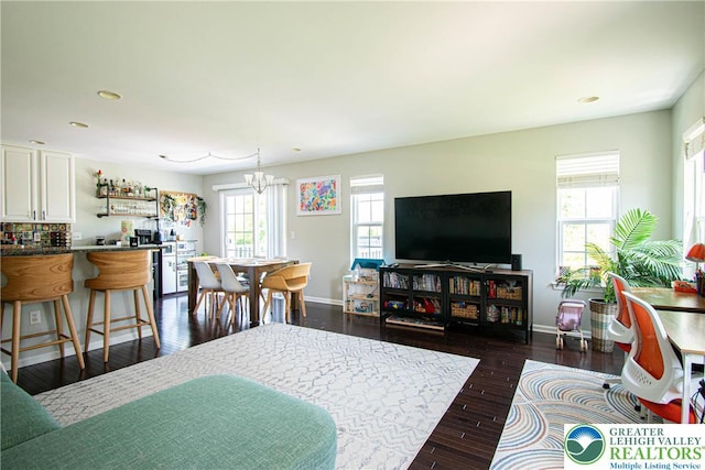 5959 Valley Forge Rd, Upper Saucon Twp, PA 18036 - dining room featuring recessed lighting, a chandelier, and dark wood finished floors