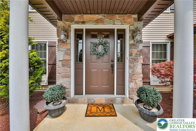 106 Fernwood Dr, Forks Twp, PA 18040 - view of exterior entry featuring stone siding