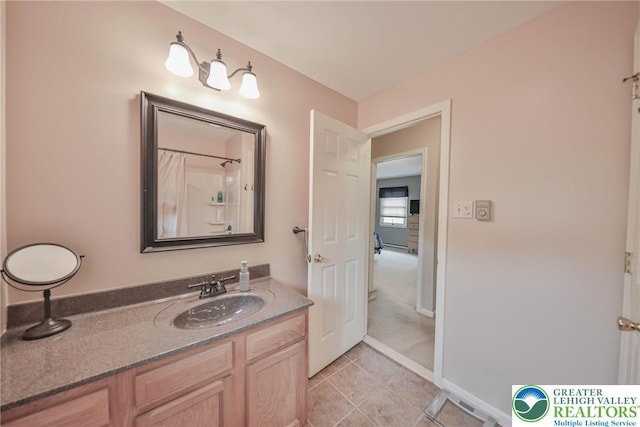 106 Fernwood Dr, Forks Twp, PA 18040 - full bathroom featuring vanity, tile patterned floors, and a shower with shower curtain