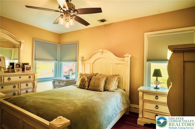 6790 Fairview Ave, Lower Mt Bethel Twp, PA 18013 - bedroom with dark wood-style flooring and a ceiling fan