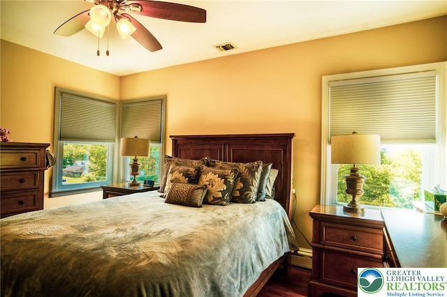 6790 Fairview Ave, Lower Mt Bethel Twp, PA 18013 - bedroom with dark wood finished floors and a ceiling fan