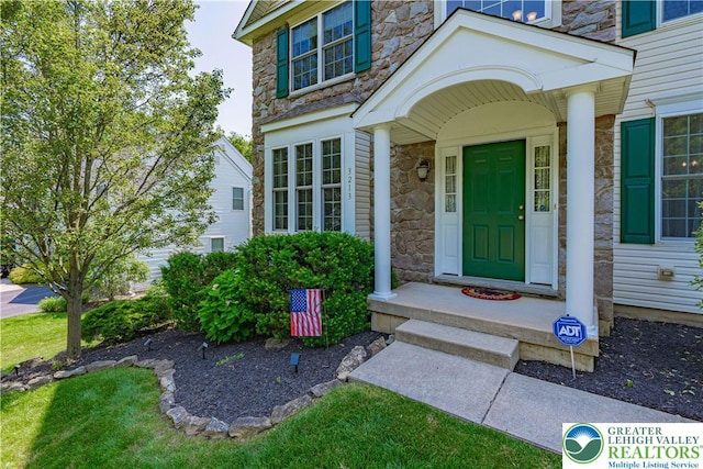 3213 Overlook Dr, Lower Macungie Twp, PA 18049 - doorway to property featuring stone siding