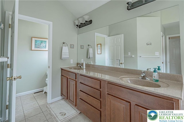 3213 Overlook Dr, Lower Macungie Twp, PA 18049 - full bathroom featuring double vanity and lofted ceiling