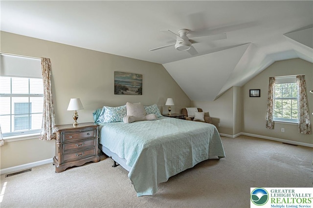 3213 Overlook Dr, Lower Macungie Twp, PA 18049 - bedroom with carpet flooring, lofted ceiling, and a ceiling fan