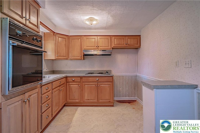 3344 Winchester Rd, Allentown City, PA 18104 - kitchen with oven, under cabinet range hood, electric cooktop, and wallpapered walls