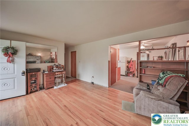 60 Maple Dr, Lower Towamensing Tp, PA 18071 - living room featuring wood finished floors and ceiling fan