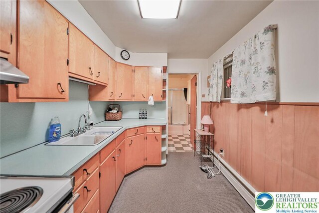 60 Maple Dr, Lower Towamensing Tp, PA 18071 - kitchen with light countertops, a baseboard radiator, electric range, and light floors