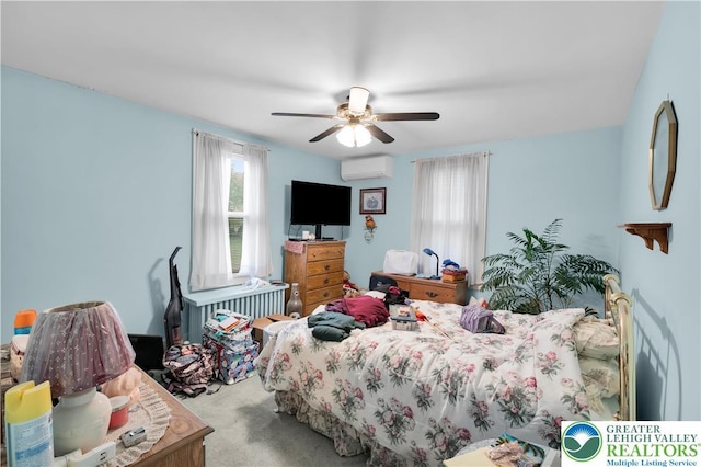 242 N Lehigh St, Tamaqua Boro, PA 18252 - carpeted bedroom featuring a wall mounted AC, ceiling fan, and radiator