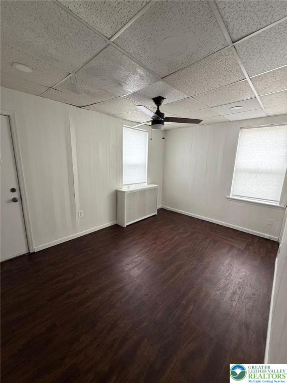314 S Saint Cloud St, Allentown City, PA 18104 - unfurnished room featuring a drop ceiling, wood finished floors, and ceiling fan