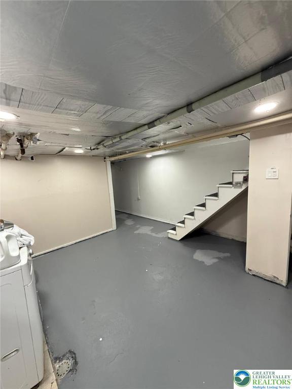 314 S Saint Cloud St, Allentown City, PA 18104 - unfinished basement featuring washer / dryer and stairs