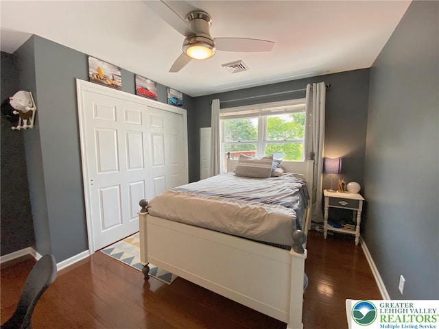 5545 Roberts Rd, North Whitehall Twp, PA 18078 - bedroom featuring a closet, wood finished floors, and ceiling fan