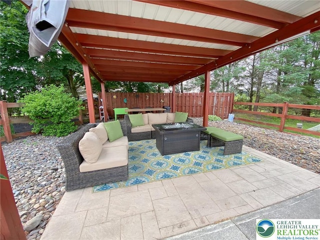 5545 Roberts Rd, North Whitehall Twp, PA 18078 - fenced backyard with outdoor lounge area and a patio area