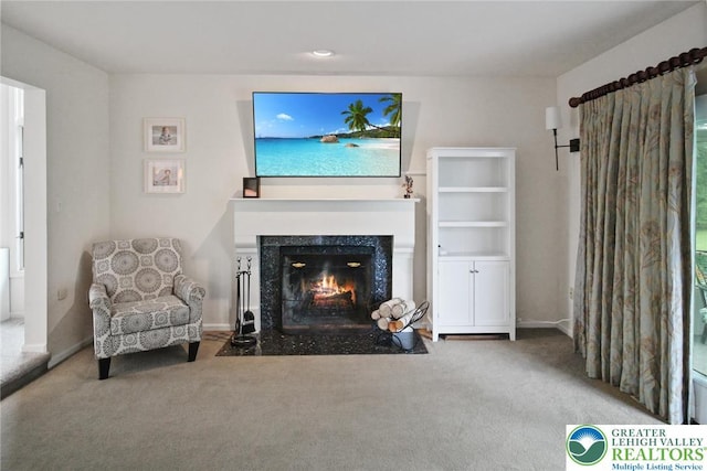 75 Marshall Run, Allen Twp, PA 18067 - carpeted living room with a high end fireplace and baseboards