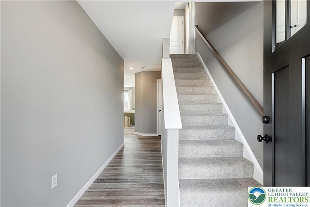 3220 Eisenhower Dr, Allen Twp, PA 18067 - staircase with wood finished floors and recessed lighting