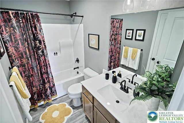 3220 Eisenhower Dr, Allen Twp, PA 18067 - full bath featuring vanity, shower / bathtub combination with curtain, and wood finished floors