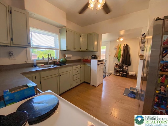 1139 Jackson St, Easton, PA 18042 - kitchen with ceiling fan, light wood finished floors, and healthy amount of natural light