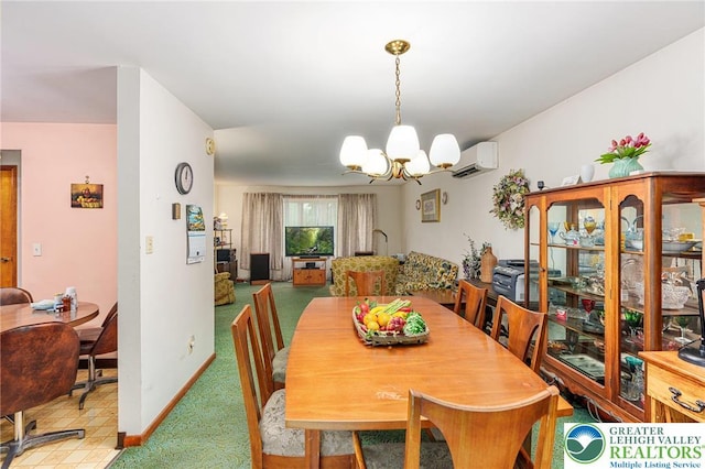 2560 Community Dr, Moore Twp, PA 18014 - dining area featuring a wall mounted air conditioner and a chandelier
