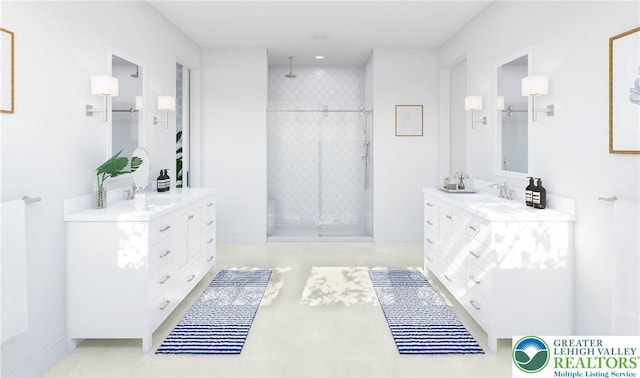 6824 Smith Court Olympia, East Allen Twp, PA 18017 - bathroom featuring a stall shower and two vanities