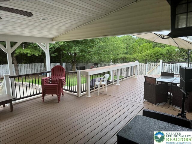 4410 Greenfield Rd, Hanover Twp, PA 18017 - wooden terrace with a fenced backyard and outdoor dining space