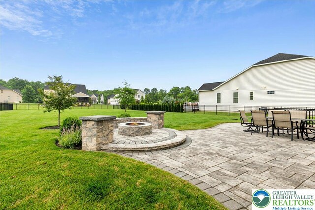 3526 Clarinbridge Way, Upper Saucon Twp, PA 18034 - fenced backyard featuring an outdoor fire pit and a patio area