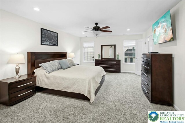 3526 Clarinbridge Way, Upper Saucon Twp, PA 18034 - bedroom featuring light carpet, recessed lighting, and ceiling fan