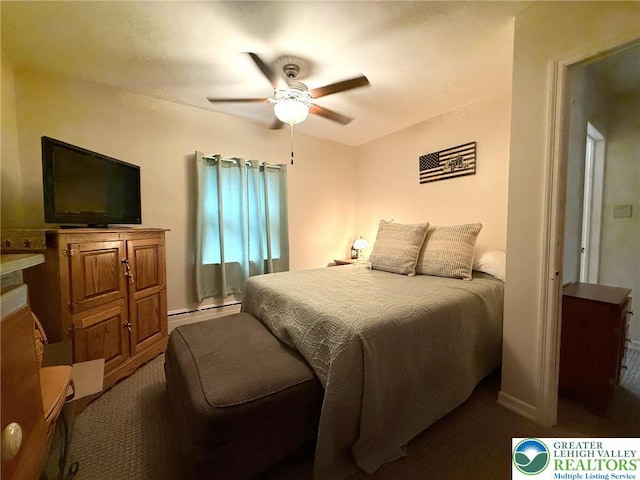 619 Penn Dr, West Penn Twp, PA 18252 - carpeted bedroom featuring a baseboard heating unit and a ceiling fan