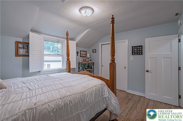 326 N Main St, Allentown City, PA 18104 - bedroom with light wood-style flooring, lofted ceiling, and a closet