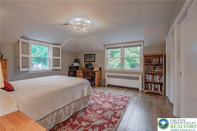 326 N Main St, Allentown City, PA 18104 - bedroom with radiator, multiple windows, wood finished floors, and lofted ceiling