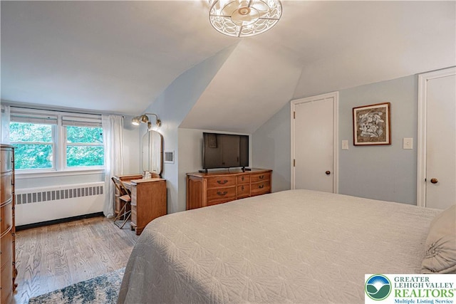 326 N Main St, Allentown City, PA 18104 - bedroom with radiator, wood finished floors, and vaulted ceiling