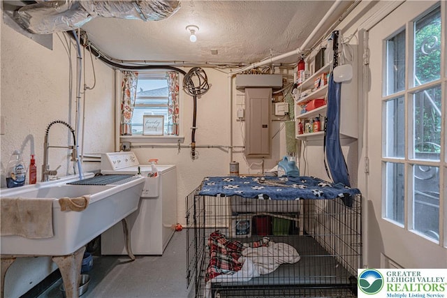 326 N Main St, Allentown City, PA 18104 - washroom with a textured wall, electric panel, a textured ceiling, independent washer and dryer, and healthy amount of natural light