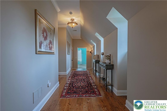 3054 Jordan Rd, North Whitehall Twp, PA 18069 - hallway featuring crown molding and wood finished floors