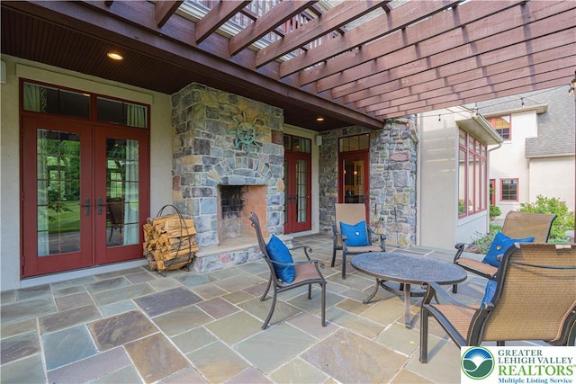 3054 Jordan Rd, North Whitehall Twp, PA 18069 - view of patio / terrace featuring french doors and a pergola