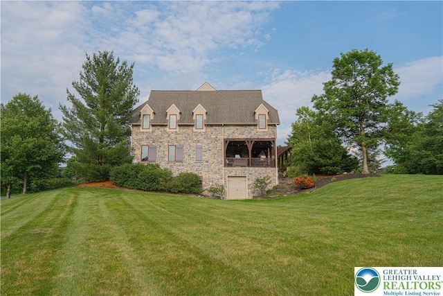 3054 Jordan Rd, North Whitehall Twp, PA 18069 - view of property exterior featuring stone siding and a lawn