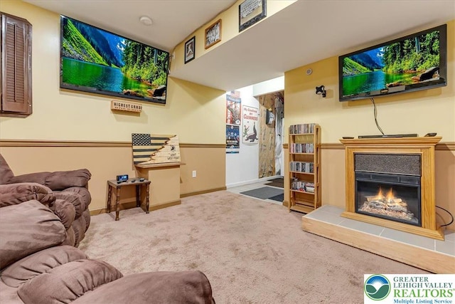 617 Lehigh Gap St, Walnutport Boro, PA 18088 - carpeted cinema room with baseboards and a glass covered fireplace