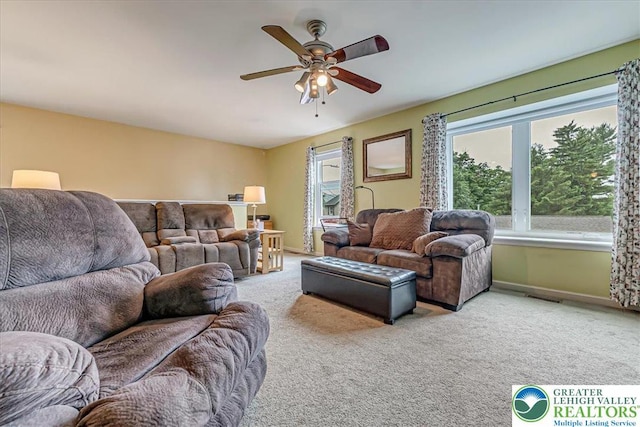 617 Lehigh Gap St, Walnutport Boro, PA 18088 - carpeted living area with a ceiling fan and plenty of natural light