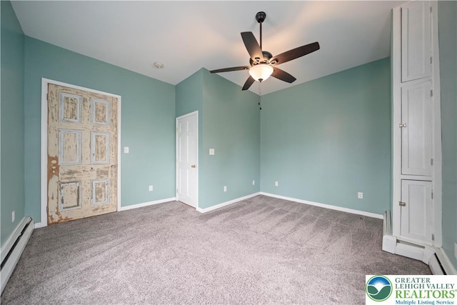 20 N 3rd St, Coplay Boro, PA 18037 - unfurnished bedroom with a baseboard heating unit, carpet floors, and ceiling fan