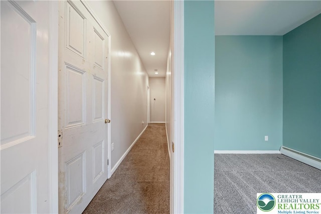20 N 3rd St, Coplay Boro, PA 18037 - hallway featuring carpet, a baseboard heating unit, and recessed lighting