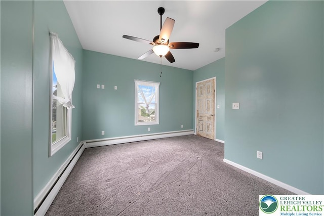 20 N 3rd St, Coplay Boro, PA 18037 - spare room featuring carpet, a baseboard radiator, and a ceiling fan