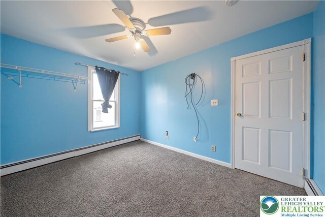 20 N 3rd St, Coplay Boro, PA 18037 - unfurnished bedroom with a baseboard heating unit, carpet flooring, and a ceiling fan