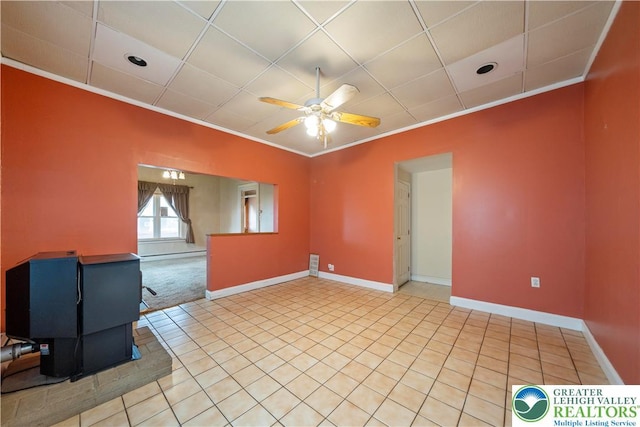 20 N 3rd St, Coplay Boro, PA 18037 - empty room featuring ornamental molding, a ceiling fan, and light tile patterned floors