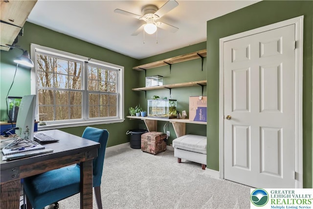 1661 Marjorie Ct, Middle Smithfield Twp, PA 18302 - carpeted home office featuring ceiling fan and baseboards