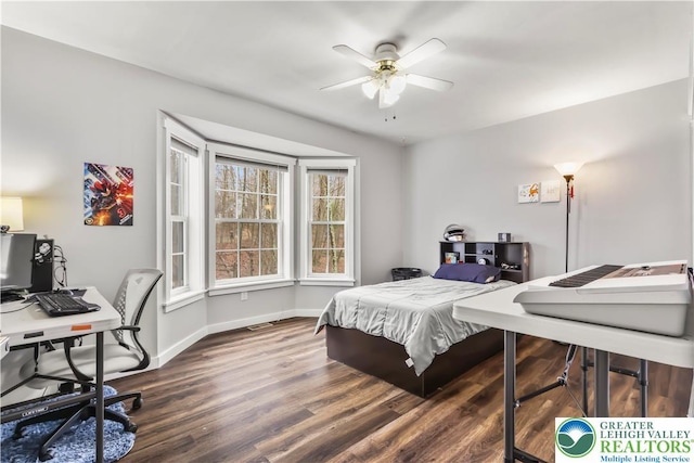 1661 Marjorie Ct, Middle Smithfield Twp, PA 18302 - bedroom with dark wood-type flooring, an office area, and ceiling fan