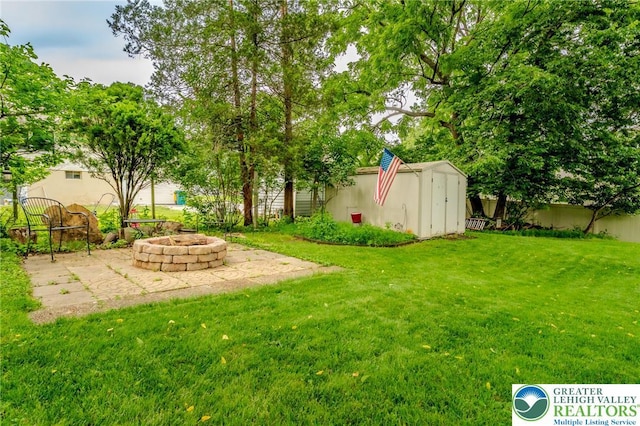 3195 Audubon St, Palmer Twp, PA 18045 - view of yard with an outdoor fire pit and a shed